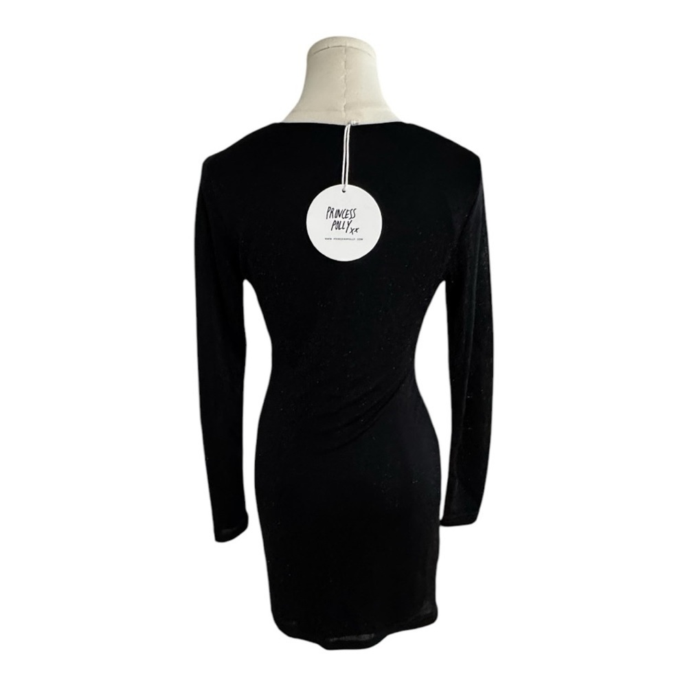 PRINCESS POLLY Black Jai Mini Dress Sparkleā BodyCon Party Size 6 V Neck Wedding - Picture 3 of 12